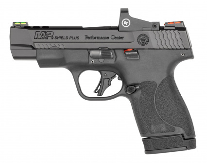 S&W Performance Center M&P 9 Shield Plus Crimson Trace Handgun 9mm Luger 13&10rd Magazine 4" Ported Barrel Black